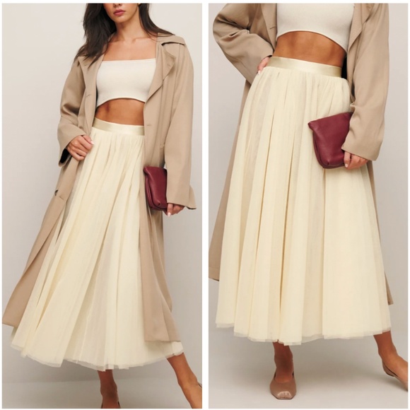 NEW Reformation Prisca Sheer Midi Skirt - Ivory Cream Small S - Picture 3 of 11